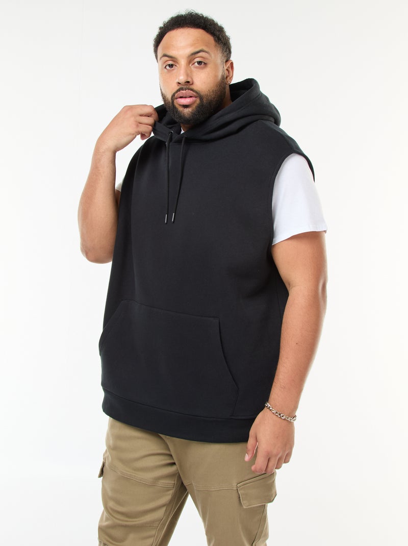 Camisola com capuz sem mangas e bolso canguru Preto - Kiabi