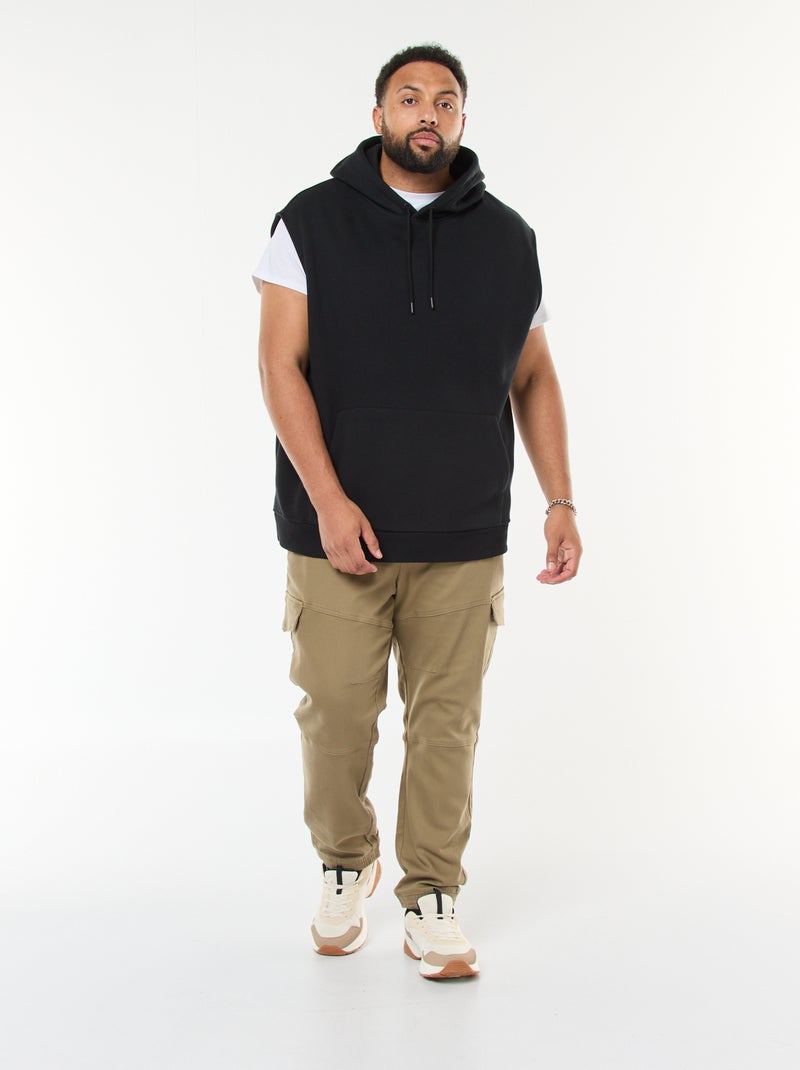 Camisola com capuz sem mangas e bolso canguru Preto - Kiabi