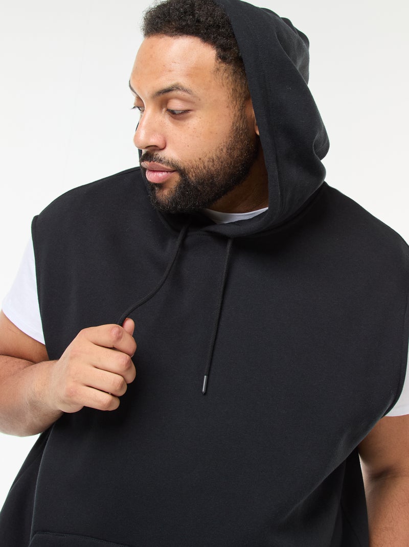 Camisola com capuz sem mangas e bolso canguru Preto - Kiabi