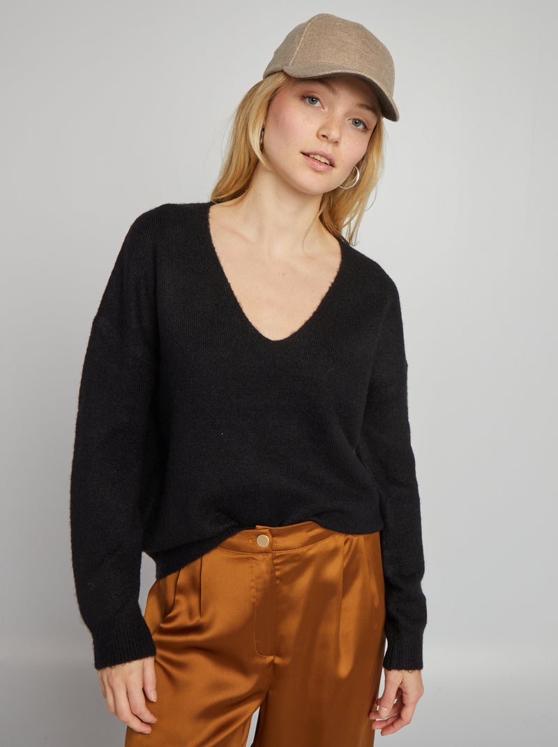 Camisola com cavas caídas Preto - Kiabi