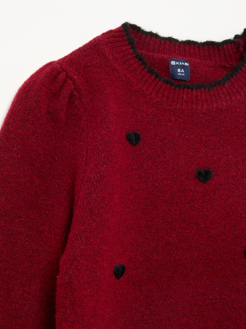 Camisola com 'Corações' à frente Vermelho - Kiabi