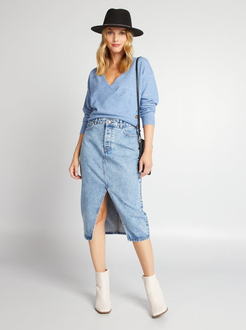 Camisola com decote cruzado AZUL - Kiabi