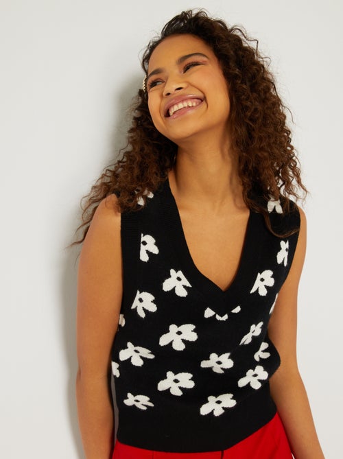 Camisola com decote em bico sem mangas com estampado florido - Kiabi