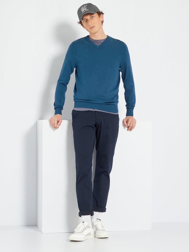 Camisola com decote em V Azul Noite - Kiabi