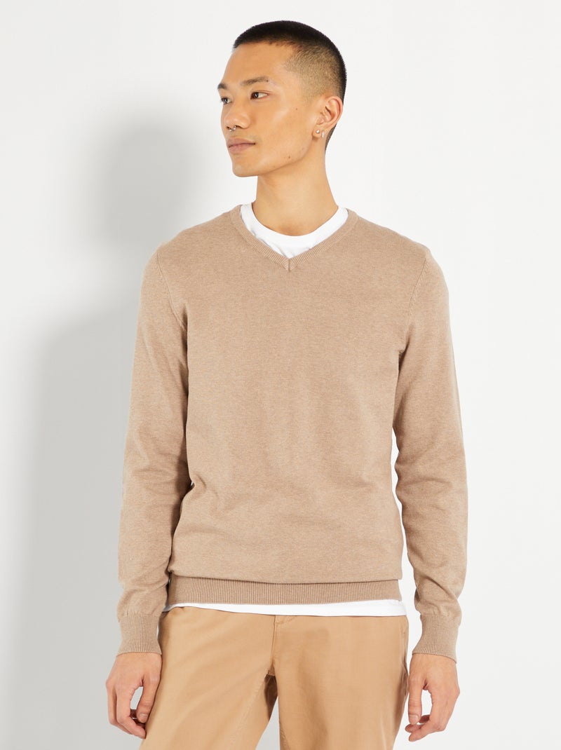Camisola com decote em V BEGE - Kiabi