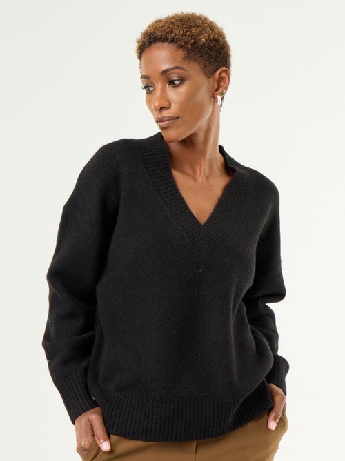 Camisola com decote em V grande em malha canelada - Kiabi Camisola com decote em V grande em malha canelada - Kiabi