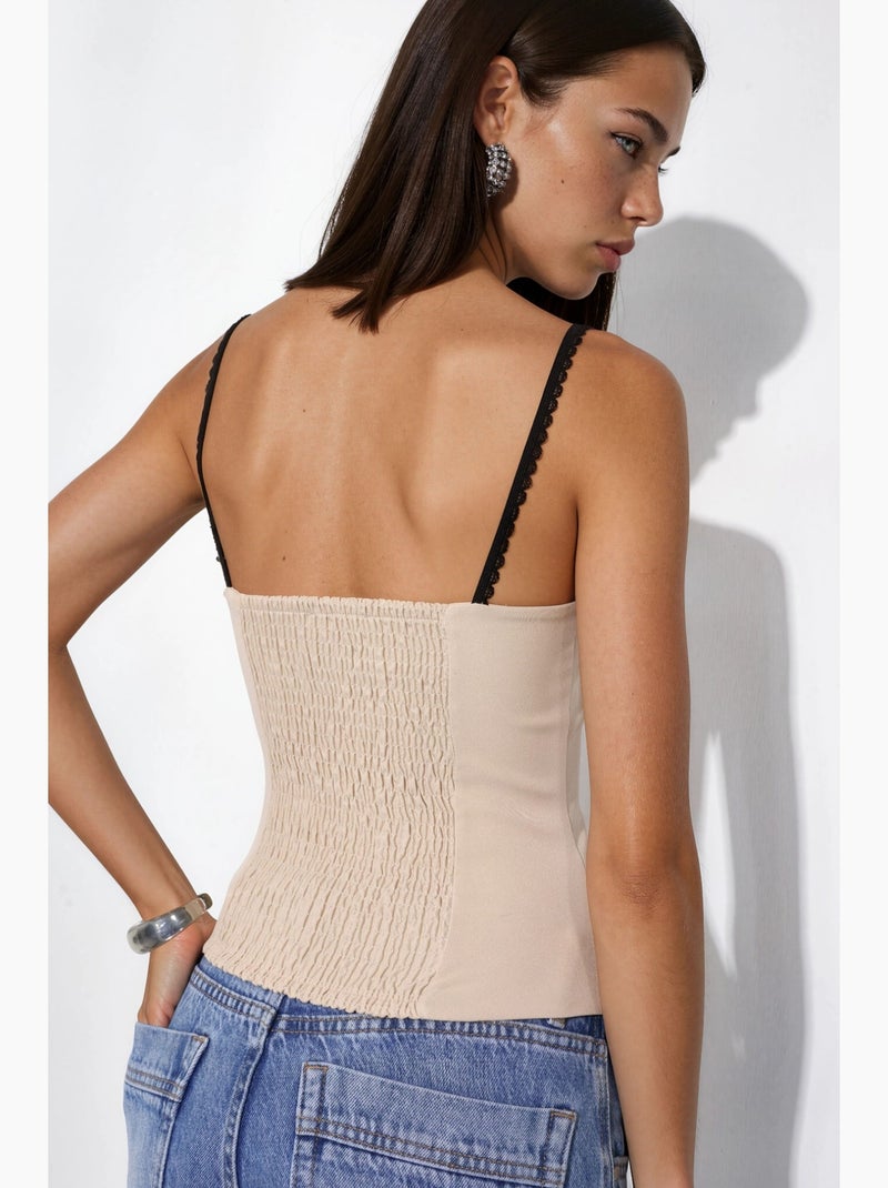 Camisola com detalhes contrastantes hiccup Bege-argila - Kiabi