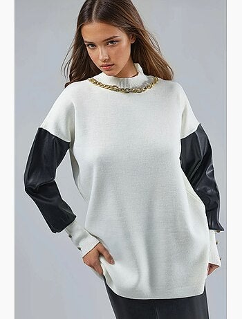 Camisola com detalhes em pele sintética my fashion