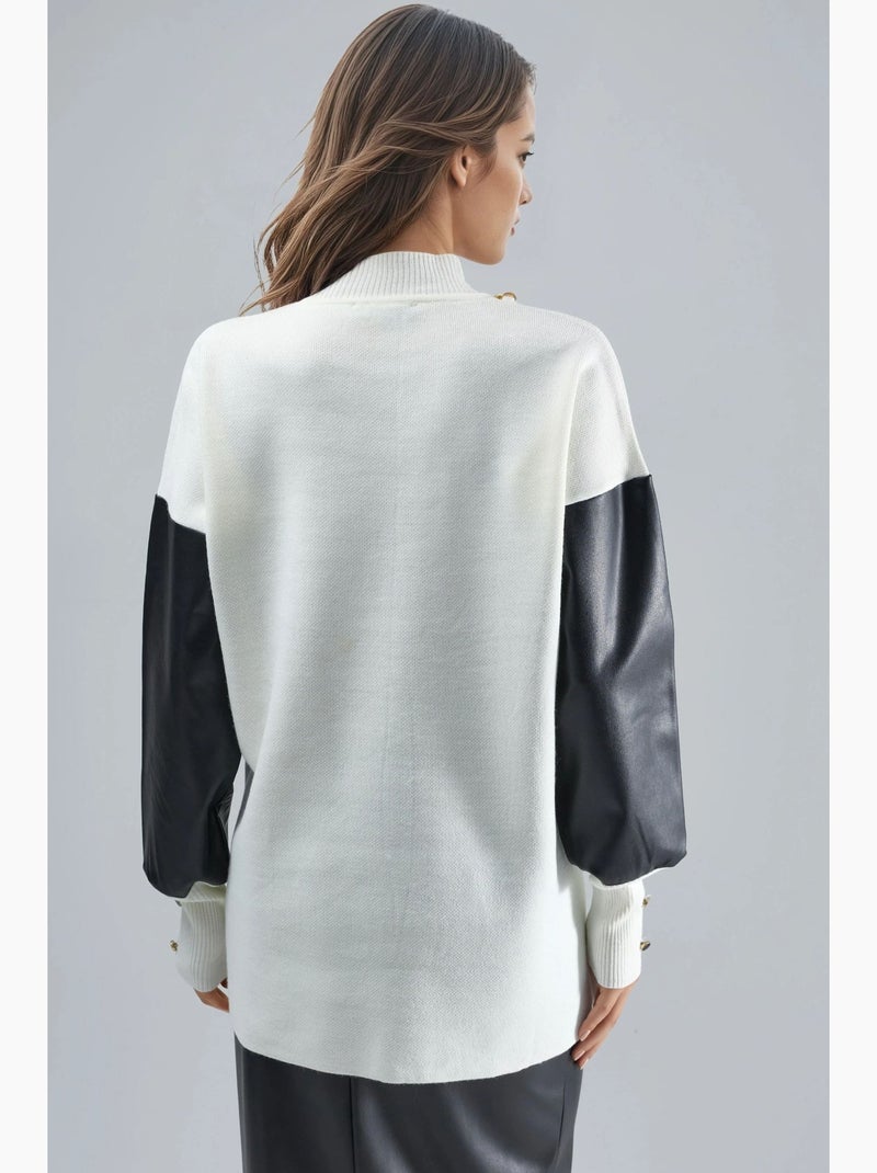 Camisola com detalhes em pele sintética my fashion Branco sujo - Kiabi