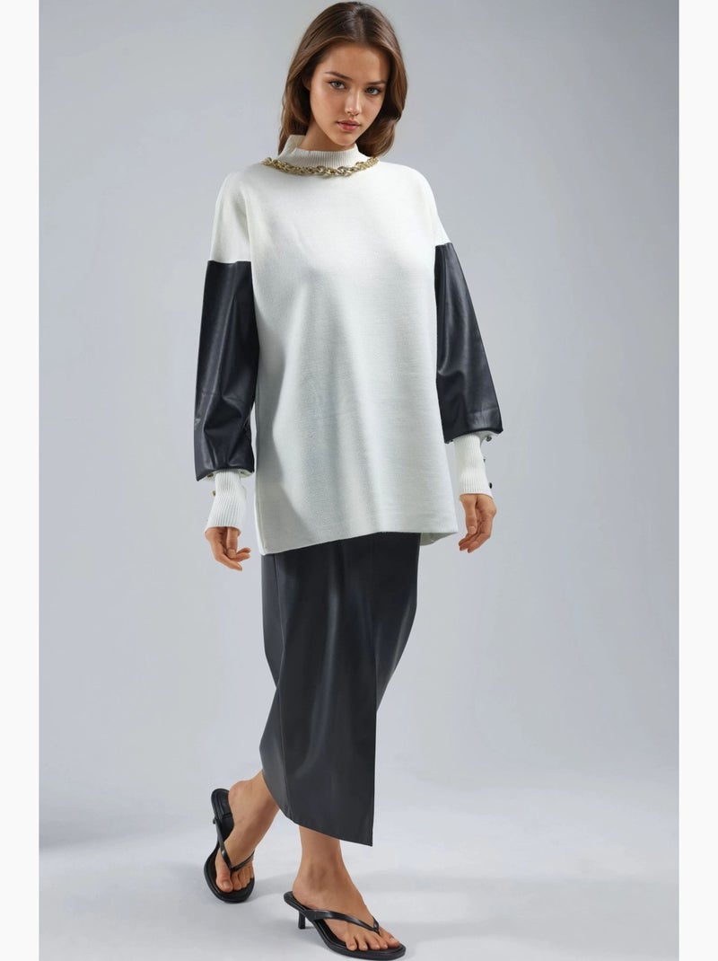Camisola com detalhes em pele sintética my fashion Branco sujo - Kiabi