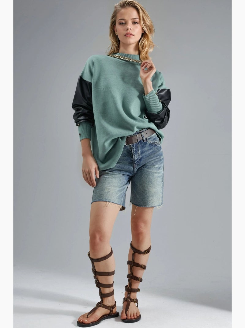 Camisola com detalhes em pele sintética my fashion Verde pastel - Kiabi