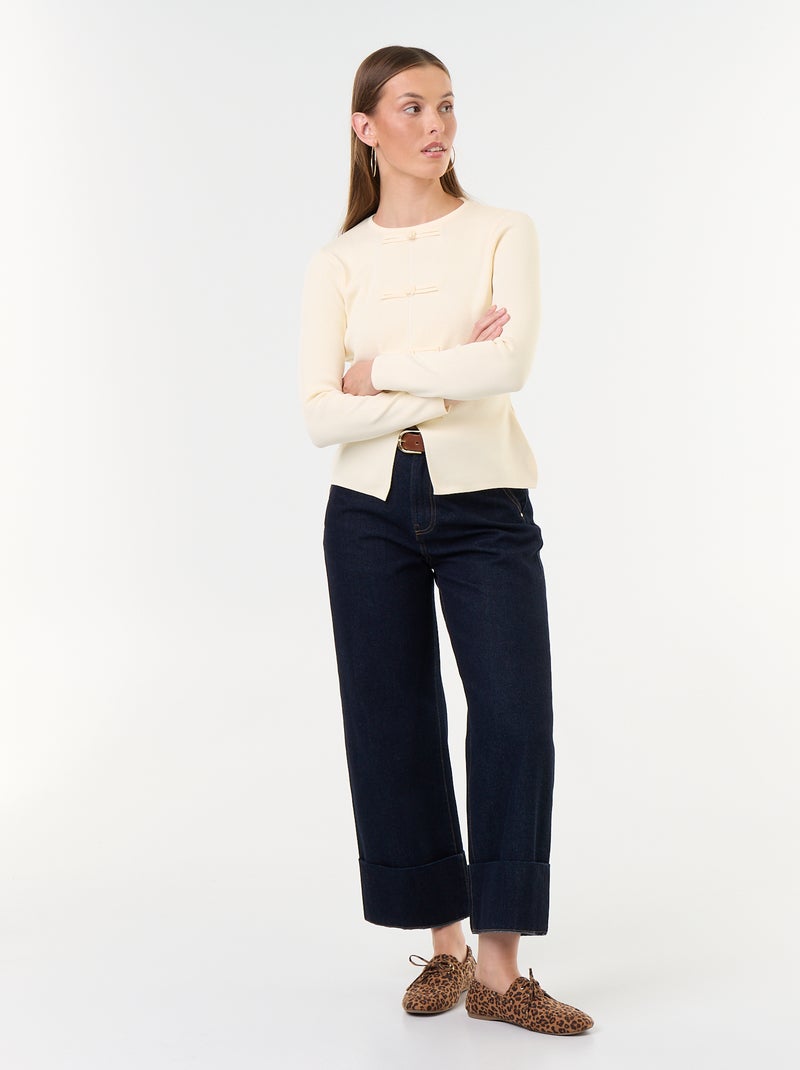 Camisola com detalhes mandarins Bege - Kiabi