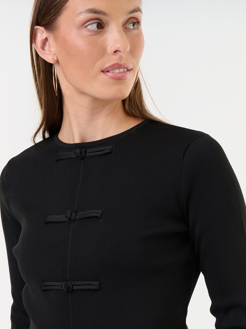 Camisola com detalhes mandarins Preto - Kiabi