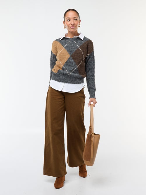 Camisola com estampado axadrezado jacquard - Kiabi