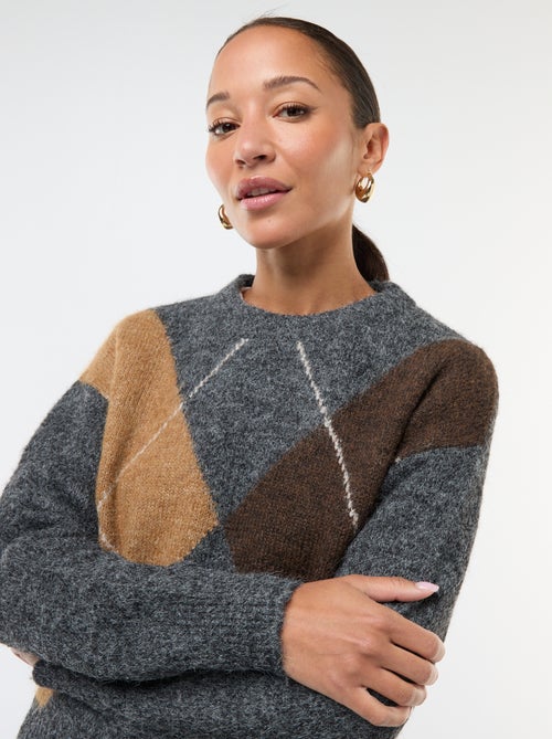 Camisola com estampado axadrezado jacquard - Kiabi