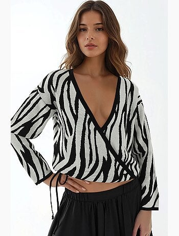 Camisola com estampado zebra e decote em v hiccup