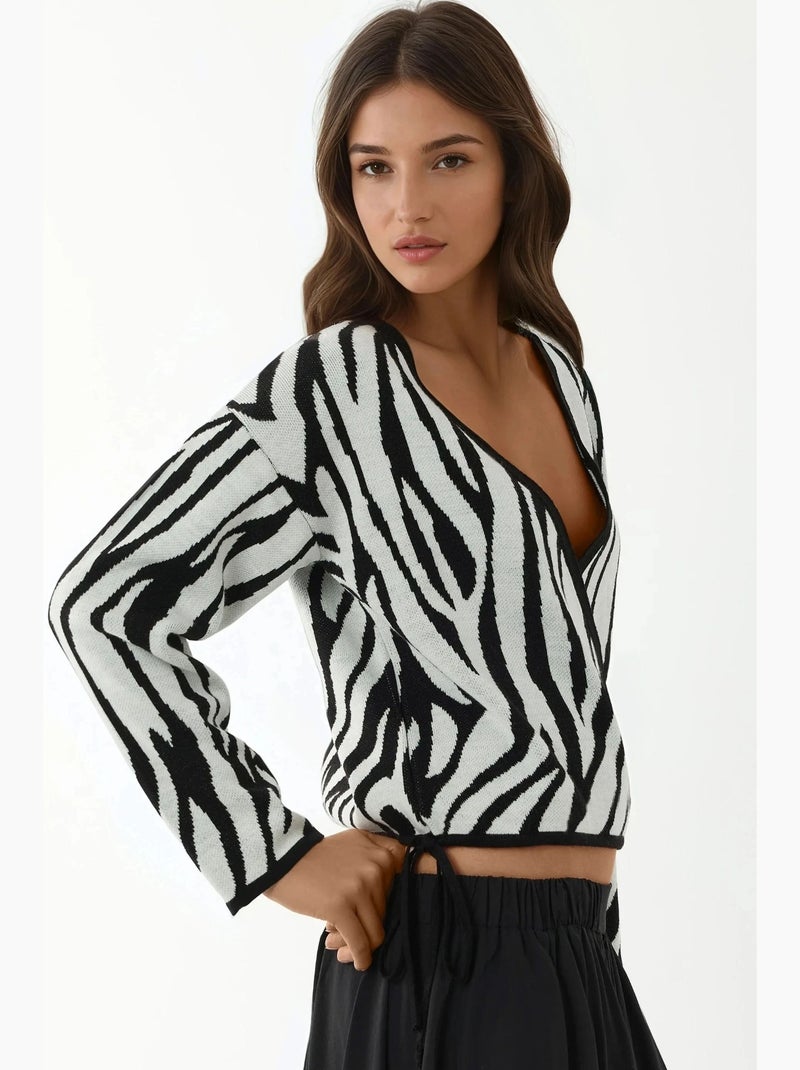 Camisola com estampado zebra e decote em v hiccup Branco Preto - Kiabi