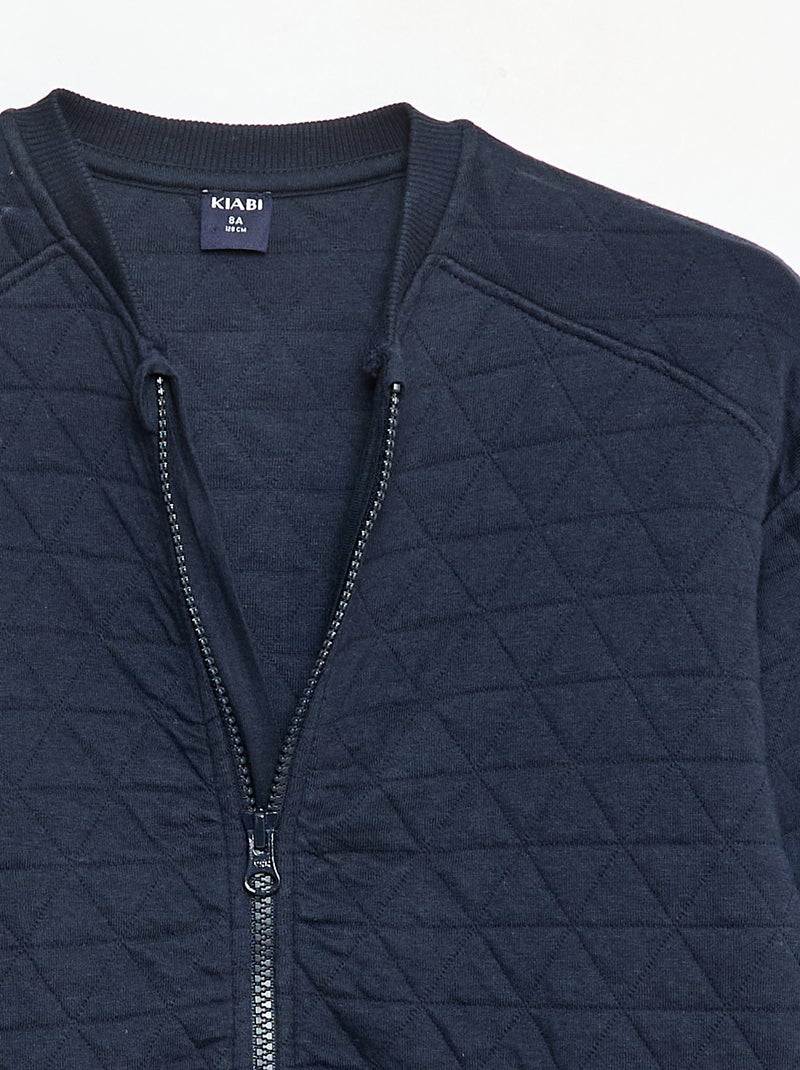 Camisola com fecho de correr acolchoada em algodão lisa Azul - Kiabi