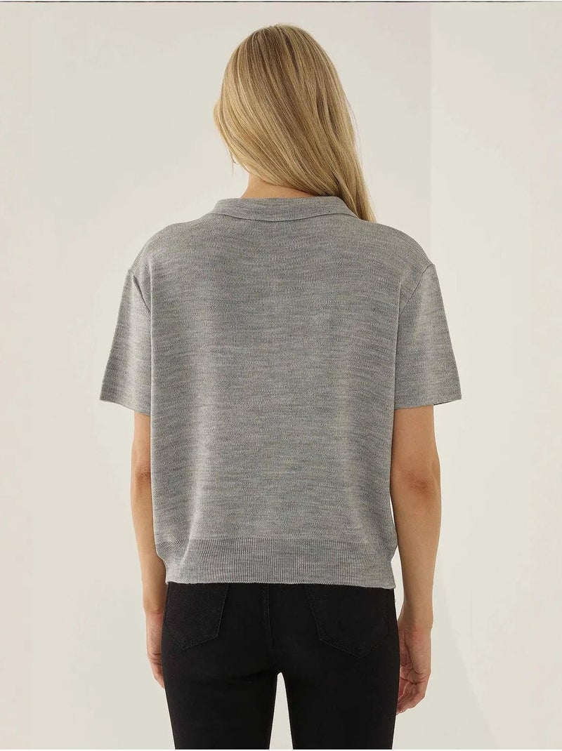 Camisola com fecho e gola polo Cinza - Kiabi
