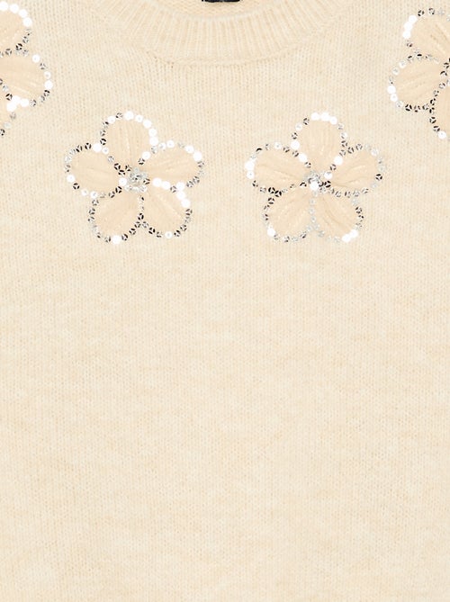 Camisola com flores bordadas e lantejoulas - Kiabi
