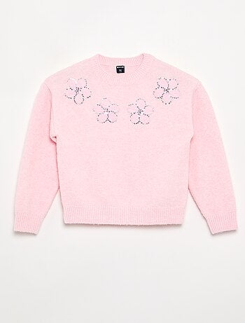 Camisola com flores bordadas e lantejoulas