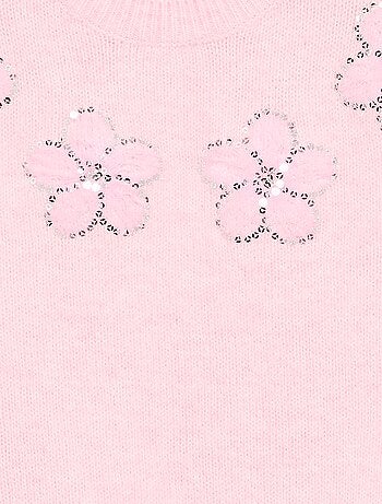 Camisola com flores bordadas e lantejoulas