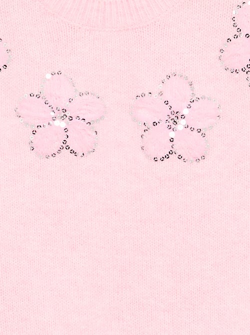 Camisola com flores bordadas e lantejoulas - Kiabi
