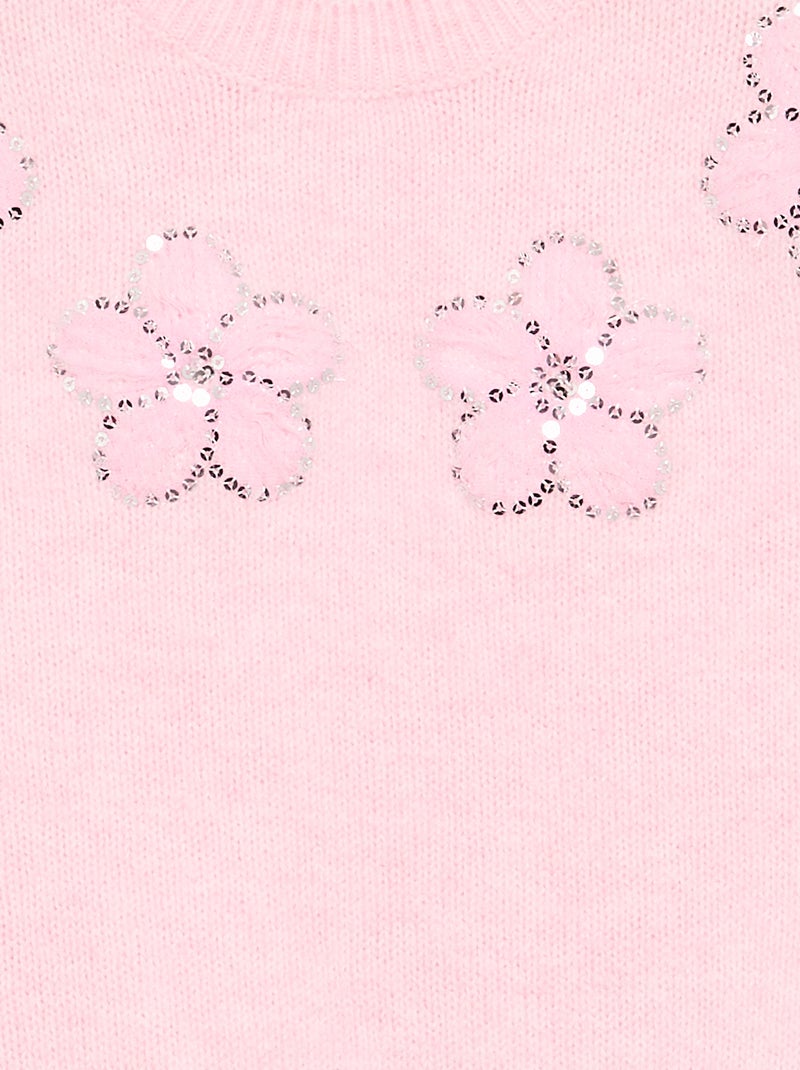 Camisola com flores bordadas e lantejoulas Rosa - Kiabi