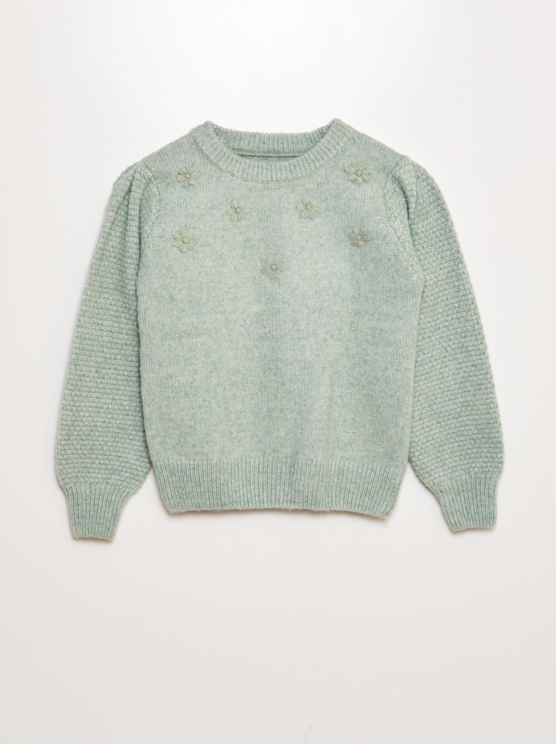 Camisola com flores bordadas VERDE - Kiabi