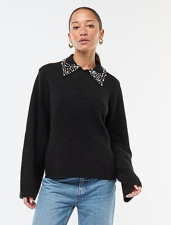 Camisola com gola adornada com pérolas 'JDY'