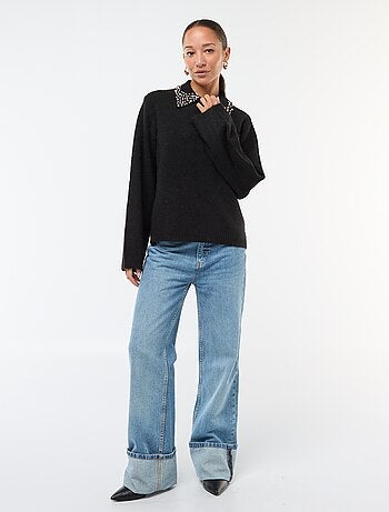 Camisola com gola adornada com pérolas 'JDY'