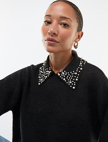 Camisola com gola adornada com pérolas 'JDY'