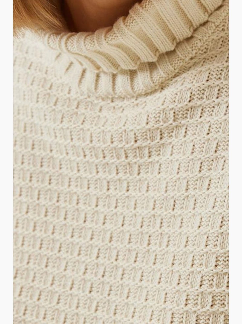 Camisola com gola alta e detalhe de risca no ombro lucci Bege-argila - Kiabi