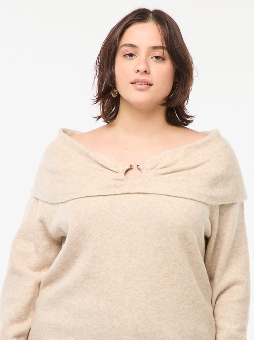 Camisola com gola bardot e pormenor frontal - Kiabi