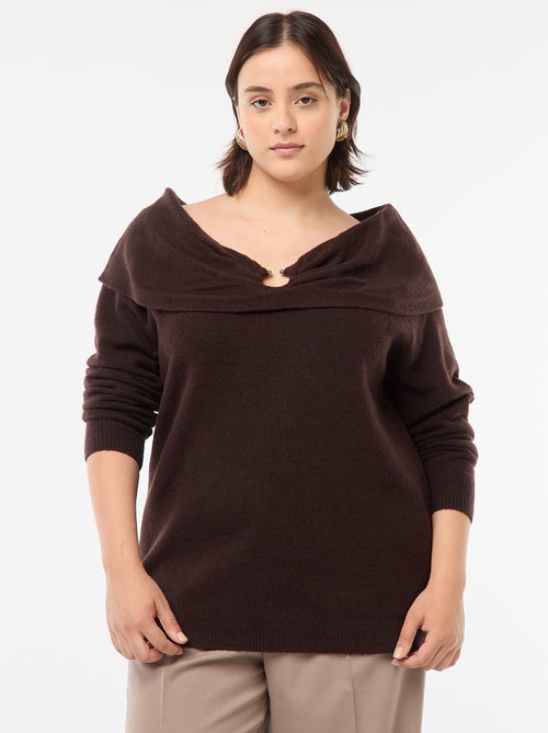 Camisola com gola bardot e pormenor frontal - Kiabi