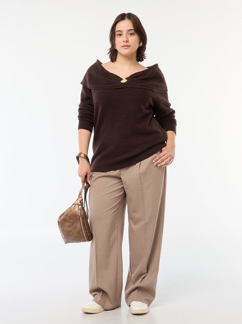 Camisola com gola bardot e pormenor frontal - Kiabi