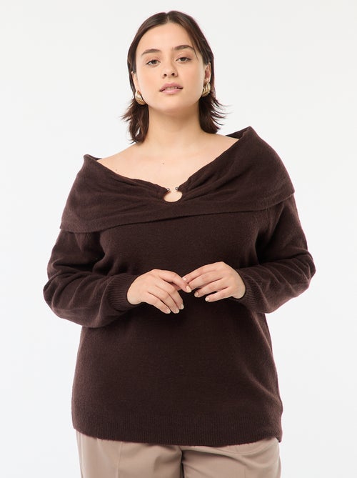 Camisola com gola bardot e pormenor frontal - Kiabi