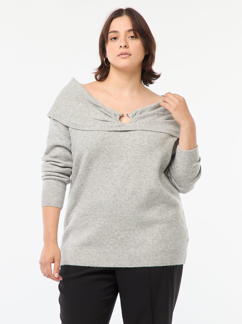 Camisola com gola bardot e pormenor frontal Cinza - Kiabi