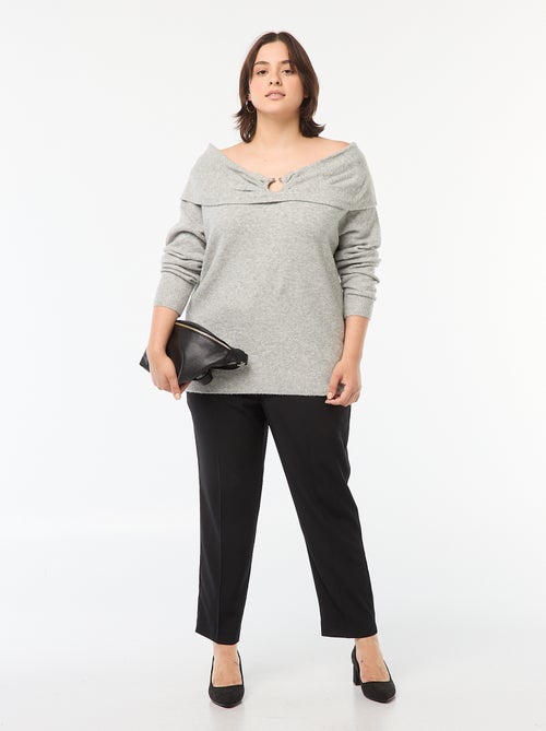 Camisola com gola bardot e pormenor frontal - Kiabi