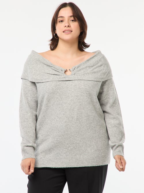 Camisola com gola bardot e pormenor frontal - Kiabi