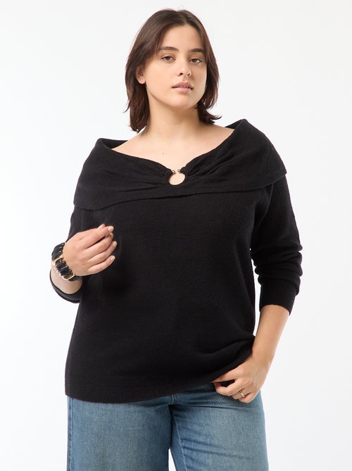 Camisola com gola bardot e pormenor frontal - Kiabi