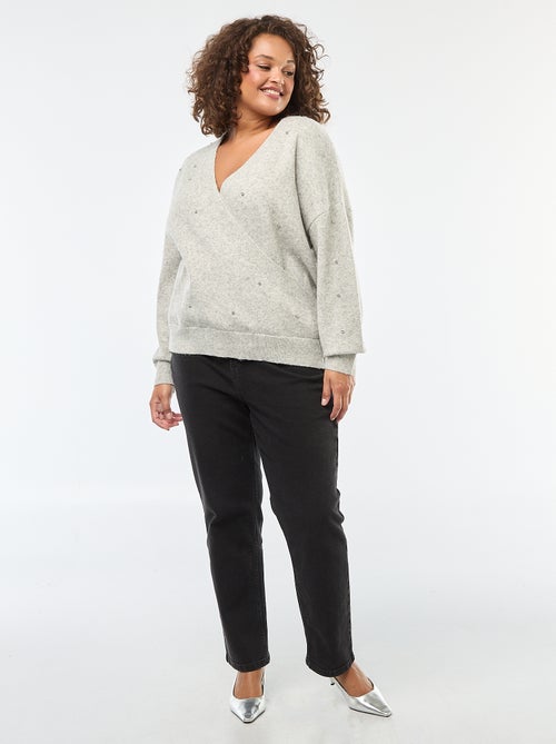 Camisola com gola cache-cœur e strass de fantasia - Kiabi