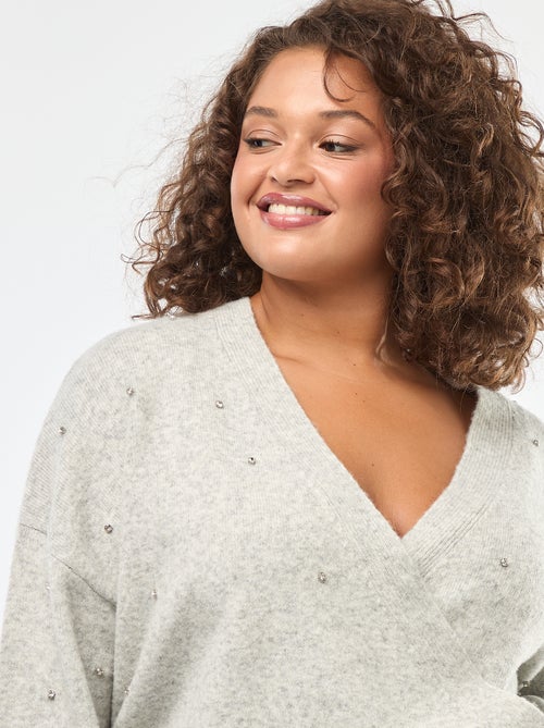 Camisola com gola cache-cœur e strass de fantasia - Kiabi