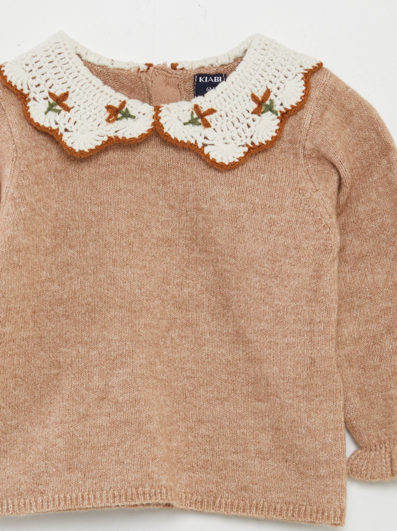 Camisola com gola claudine BEGE - Kiabi