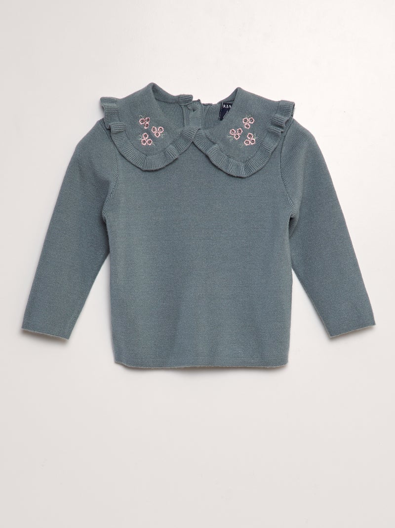 Camisola com gola claudine bordada AZUL - Kiabi