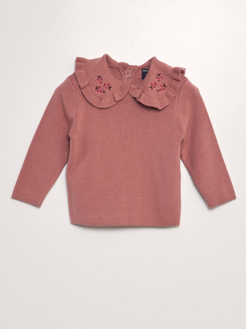 Camisola com gola claudine bordada ROSA - Kiabi