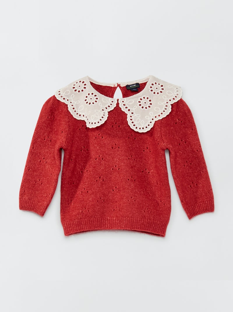 Camisola com gola com bordado inglês ROXO - Kiabi