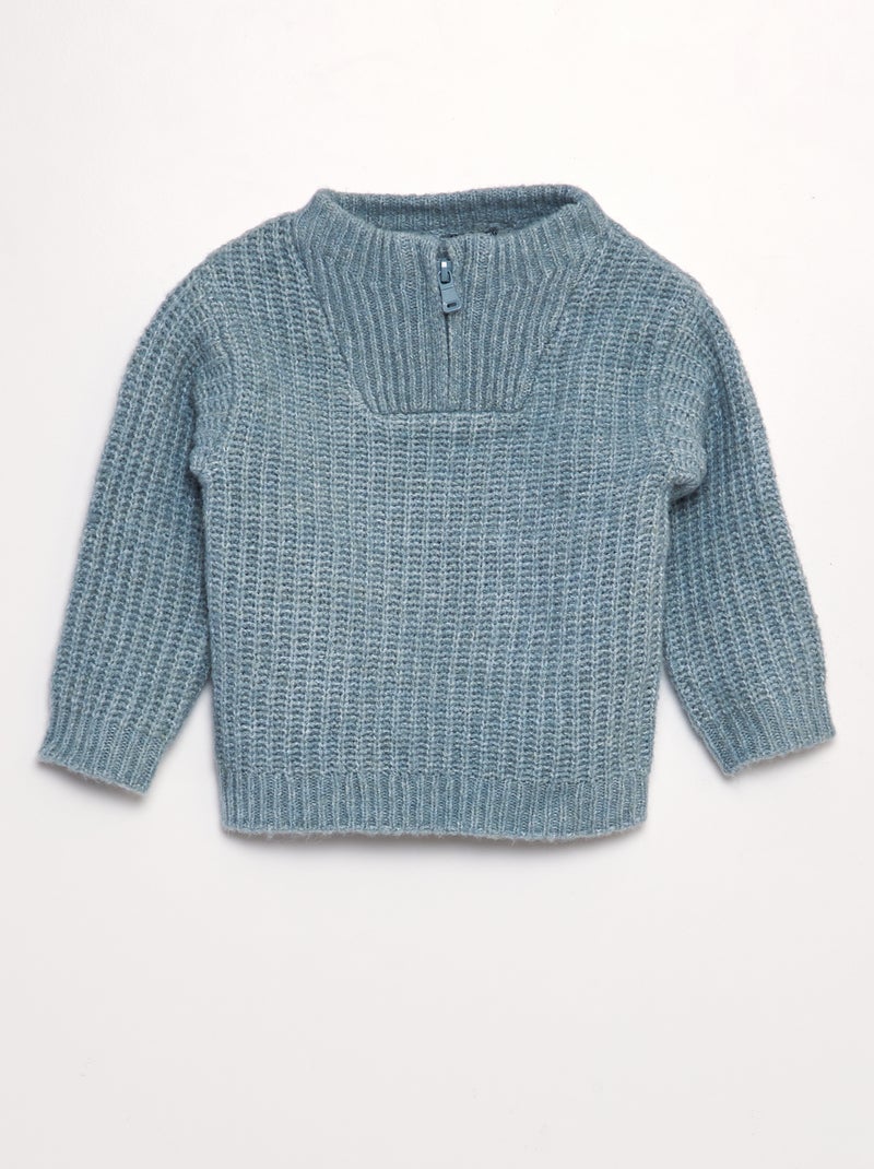 Camisola com gola com fecho AZUL - Kiabi
