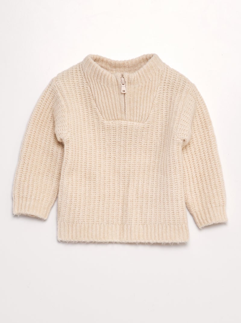 Camisola com gola com fecho BEGE - Kiabi