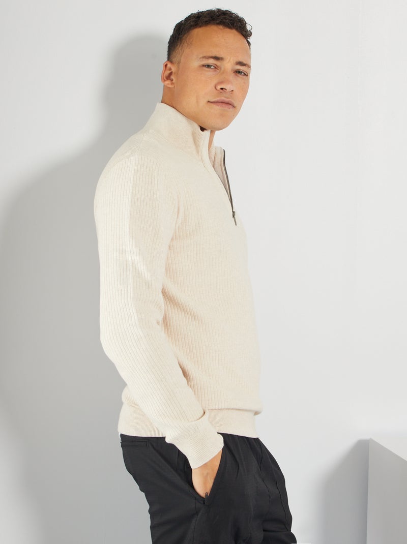 Camisola com gola com fecho BRANCO - Kiabi